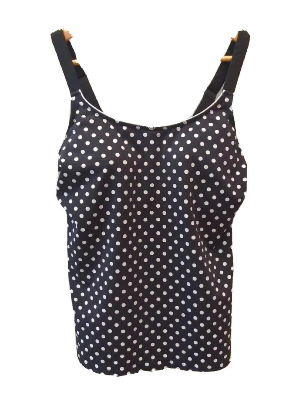 8L Land's End Polka Dot Tankini top Swim Suit EUC Black White Bathing sz 8 Long